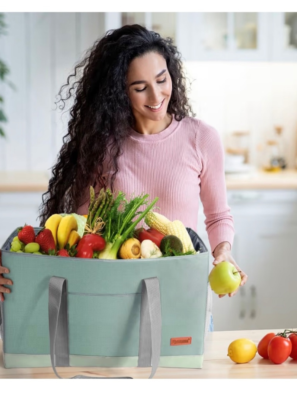 Large Tote Bag with Carrying Handles - Light Green - Picture 2 of 8